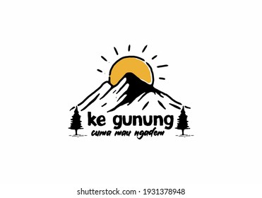 Mountain and sun hand drawing illustration design