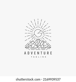 Mountain and sun hipster logo design template