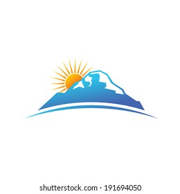 Mountain and sun in horizon. 