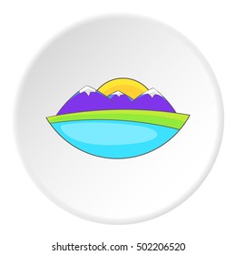 Mountain and sun icon. Flat illustration of mountain and sun vector icon for web