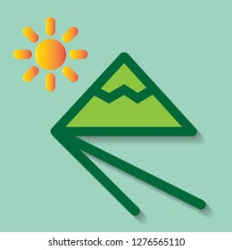 Mountain and sun Icon. Landscape Icon Vector