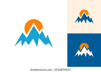 Montanha sol ícone logotipo vetor plana silhueta gráfico