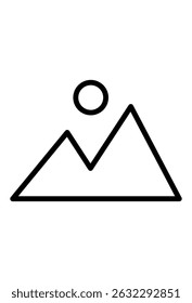 Mountain and sun icon.  Simple landscape  Nature scenery symbol.