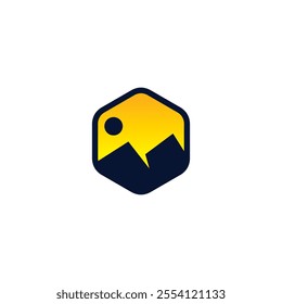 Mountain Sun Icon vector Illustration