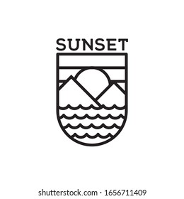 Mountain with sun illustration logo design vector template