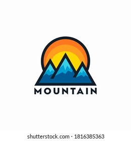 Mountain and sun illustration logo design