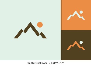 mountain with sun illustration logo design vector template