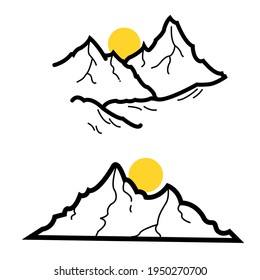 Montaña con vector de ilustración solar
