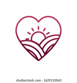 Mountain and sun inside heart design, Landscapes nature earth eco ecology conservation bio environment and outdoor theme Vector illustration