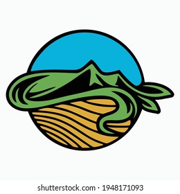 Mountain Sun Leaf Logo Design Vector Template