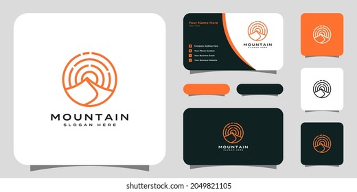 montaña con diseño de logotipo de luz solar y tarjeta de negocios