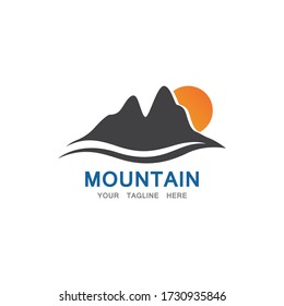 Mountain and sun Logo Business Template Vector