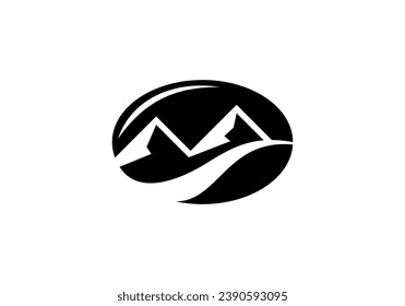 mountain with sun logo design. adventure travel symbol vector illustration.