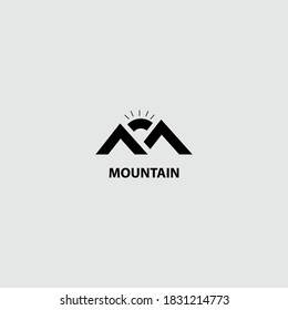 mountain and sun logo design in black color