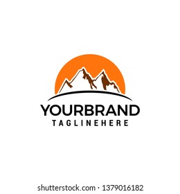 Mountain sun logo design concept template vector