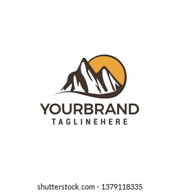 Mountain sun logo design concept template vector