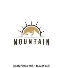 mountain sun logo design concept template vector
