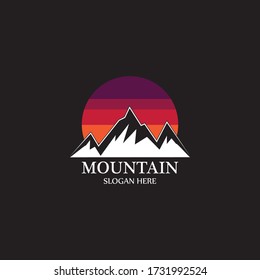 Mountain sun logo design concept template vector
