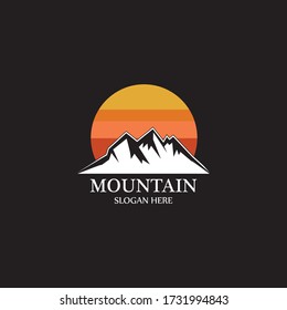 Mountain sun logo design concept template vector
