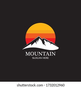 Plantilla de diseño de logotipo de sol de montaña vectorial
