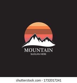 Mountain sun logo design concept template vector