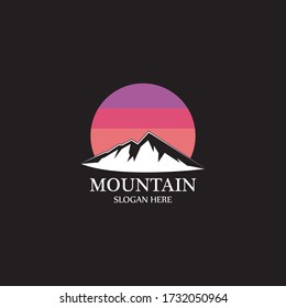 Mountain sun logo design concept template vector
