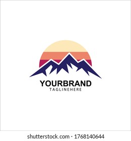 Plantilla de diseño de logotipo de sol de montaña vectorial