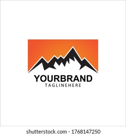 Mountain sun logo design concept template vector