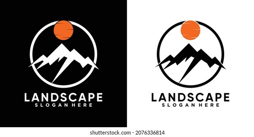 mountain and sun logo design with style and creative concept
