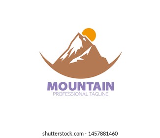 Mountain and Sun Logo Design Template