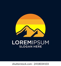 mountain with sun logo design template