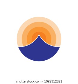 Mountain with sun logo design vector
