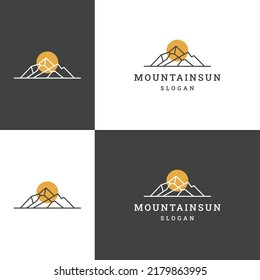 Mountain sun logo icon design template 