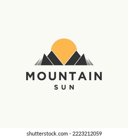 Mountain sun logo icon design template vector illustration