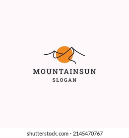 Mountain sun logo icon flat design template
