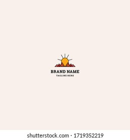 Mountain Sun logo template design in Vector illustration and logotype
