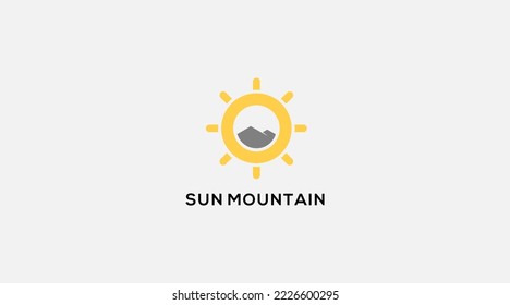 Mountain and sun logo template illustration design.