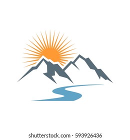 Mountain and sun logo template illustration design. vector EPS 10.