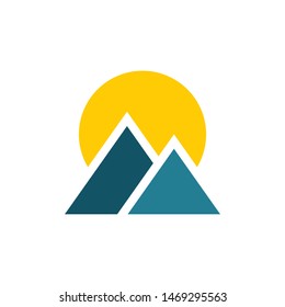 Mountain with sun logo template vector nature hills icon design