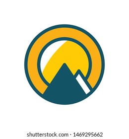 Mountain with sun logo template vector nature hills icon design