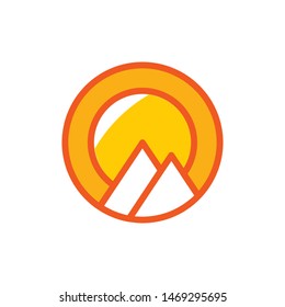 Mountain with sun logo template vector nature hills icon design