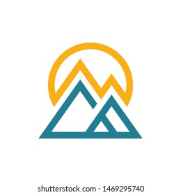 Mountain with sun logo template vector nature hills icon design