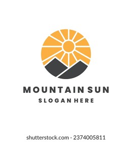 Mountain sun logo template vector illustration design
