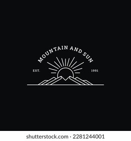 Símbolo del logotipo del sol de montaña icono ilustración hipster vintage retro.