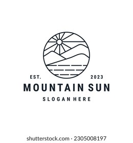 Mountain Sun Logo Vektorsymbol Illustration hipster Vintage Retro .