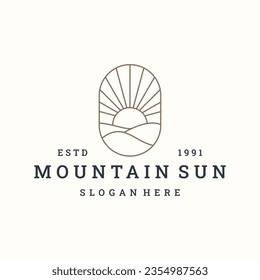 Mountain sun logo vector icon illustration hipster vintage retro