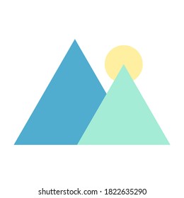 Mountain and sun logo with white background.