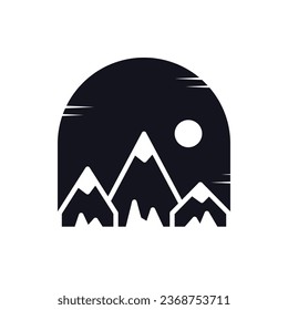 Mountain sun nature creative logo badge concept. Vector black silhouette minimalist drawing art illustration - Shutterstock ID 2368753711