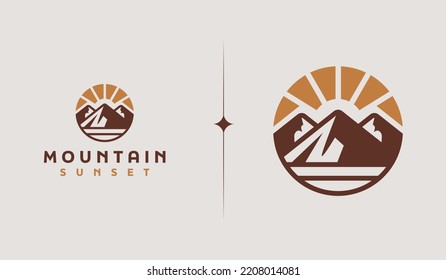 Mountain and Sun Rays, Mount Peak Hill Nature Landscape view for Adventure Outdoor logo template