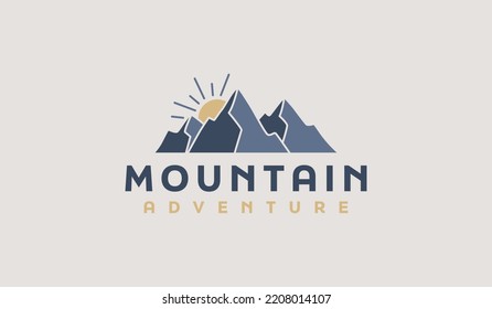 Mountain and Sun Rays, Mount Peak Hill Nature Landscape view for Adventure Outdoor logo template